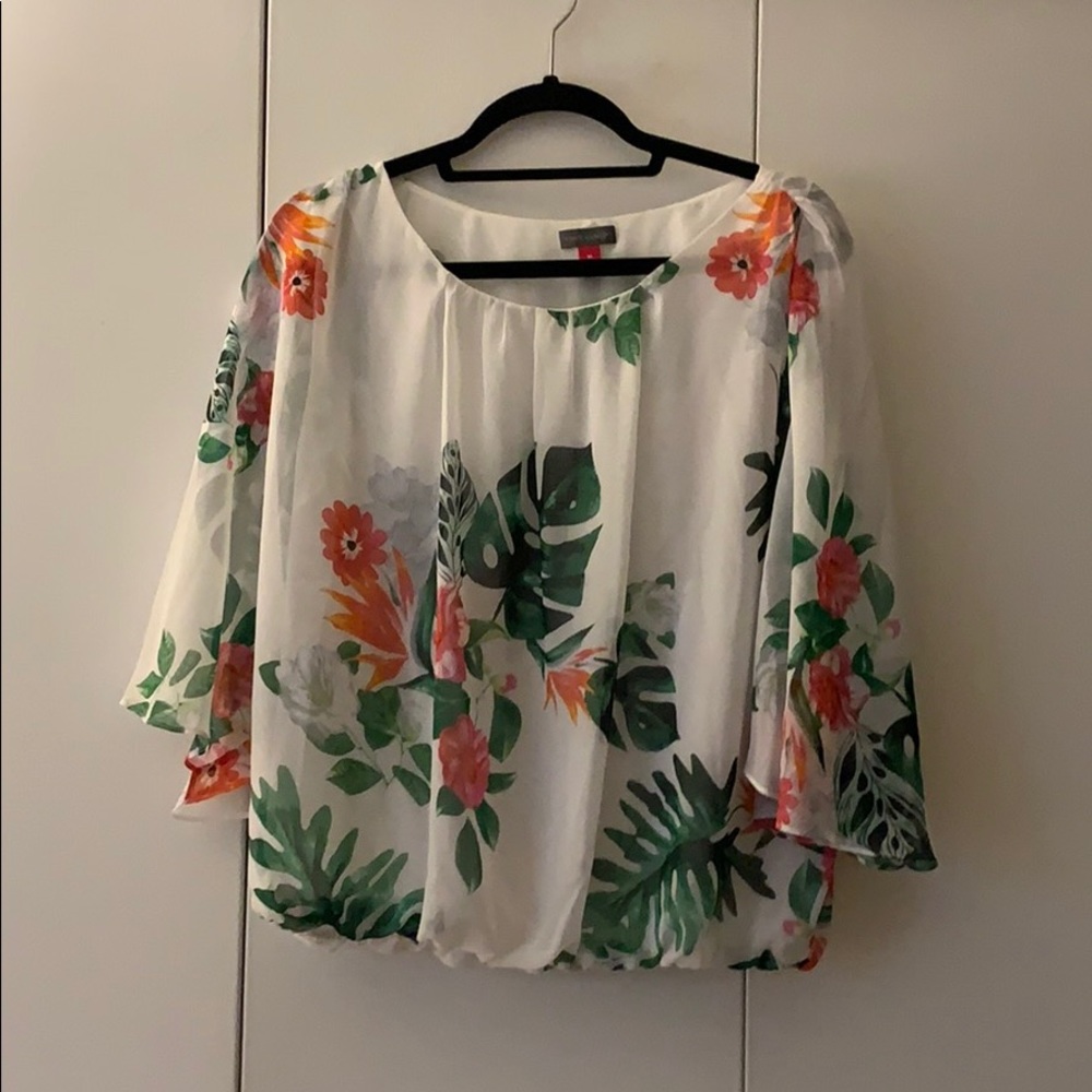 Vince Camino White Floral Sheer Shirt Size M